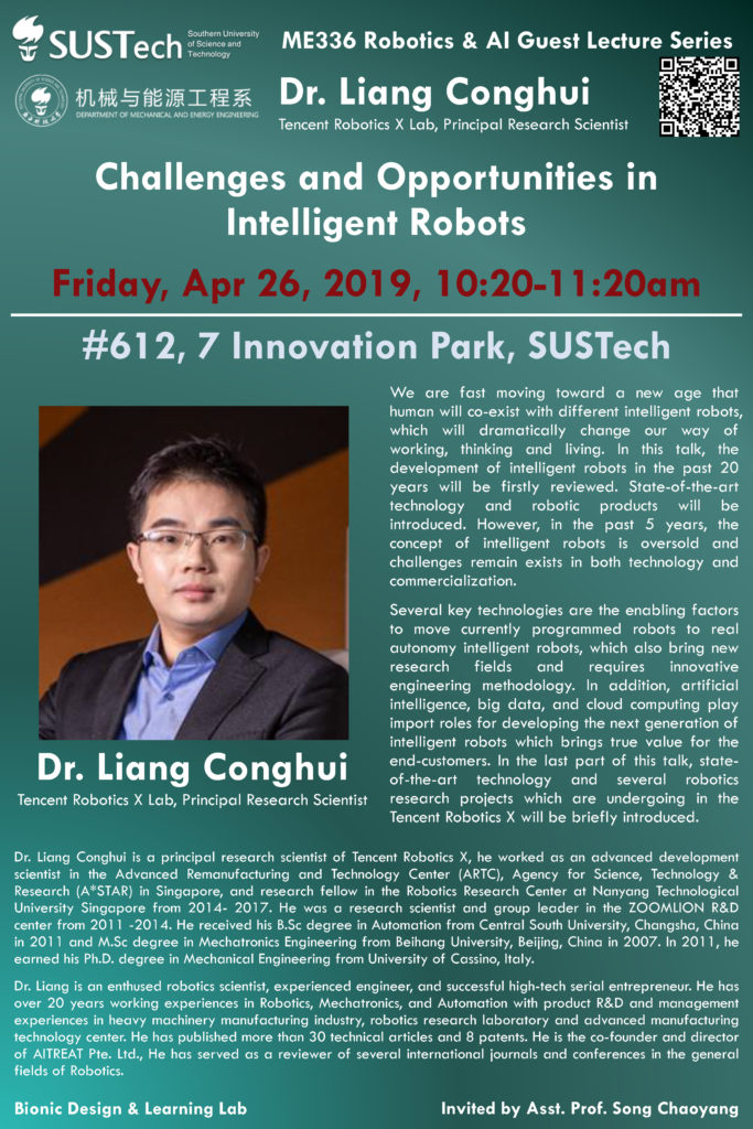 ME336 Spring 2019 Robotics & AI Guest Lecture by Dr. Liang Conghui